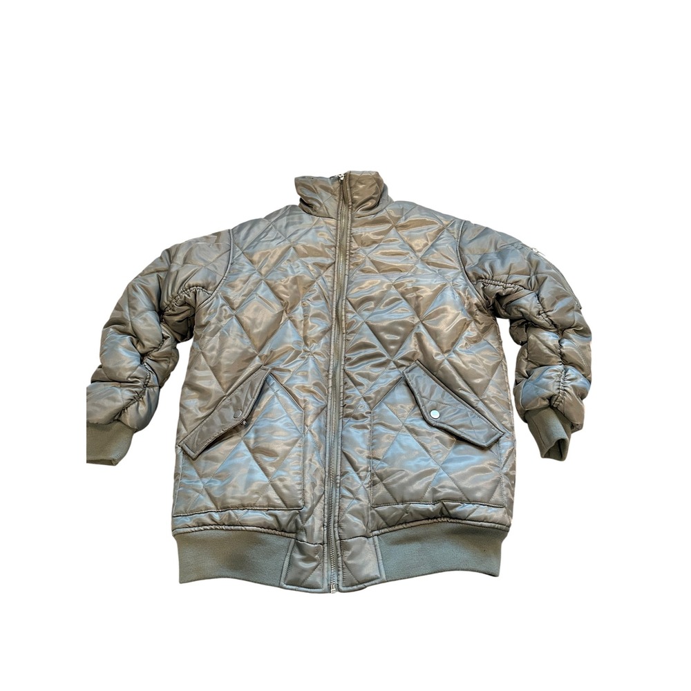 ASOS DESIGN Quilted Bomber Jacket Metallic Sage Green Puffer Coat US 4